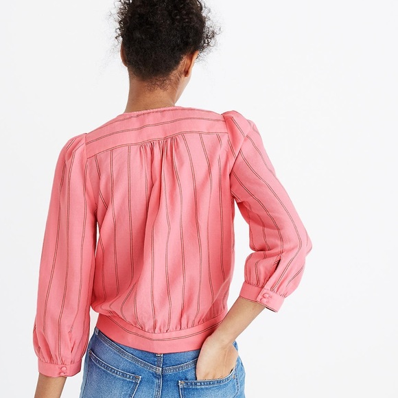 Madewell | pink striped wrap top size Medium - Picture 3 of 7